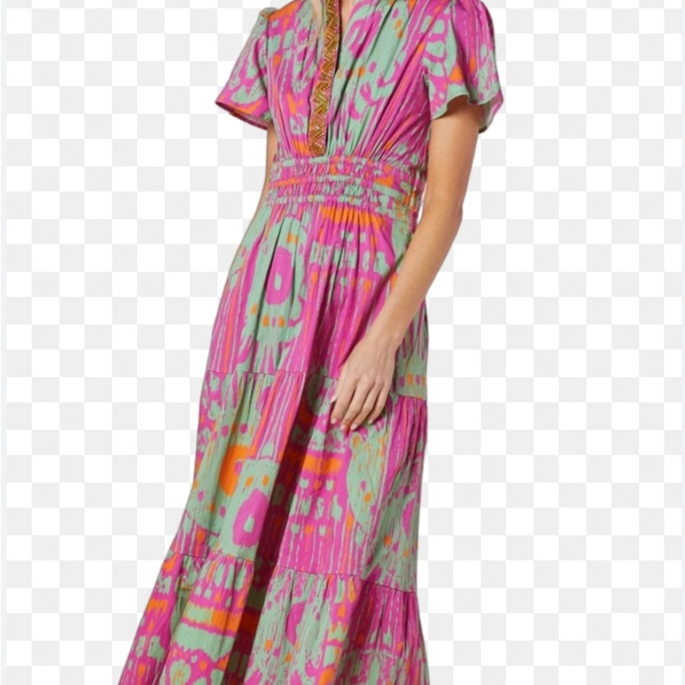 Sheridan French Eloise Dress in Fuschia + Green Moroccan Ikat Size Small